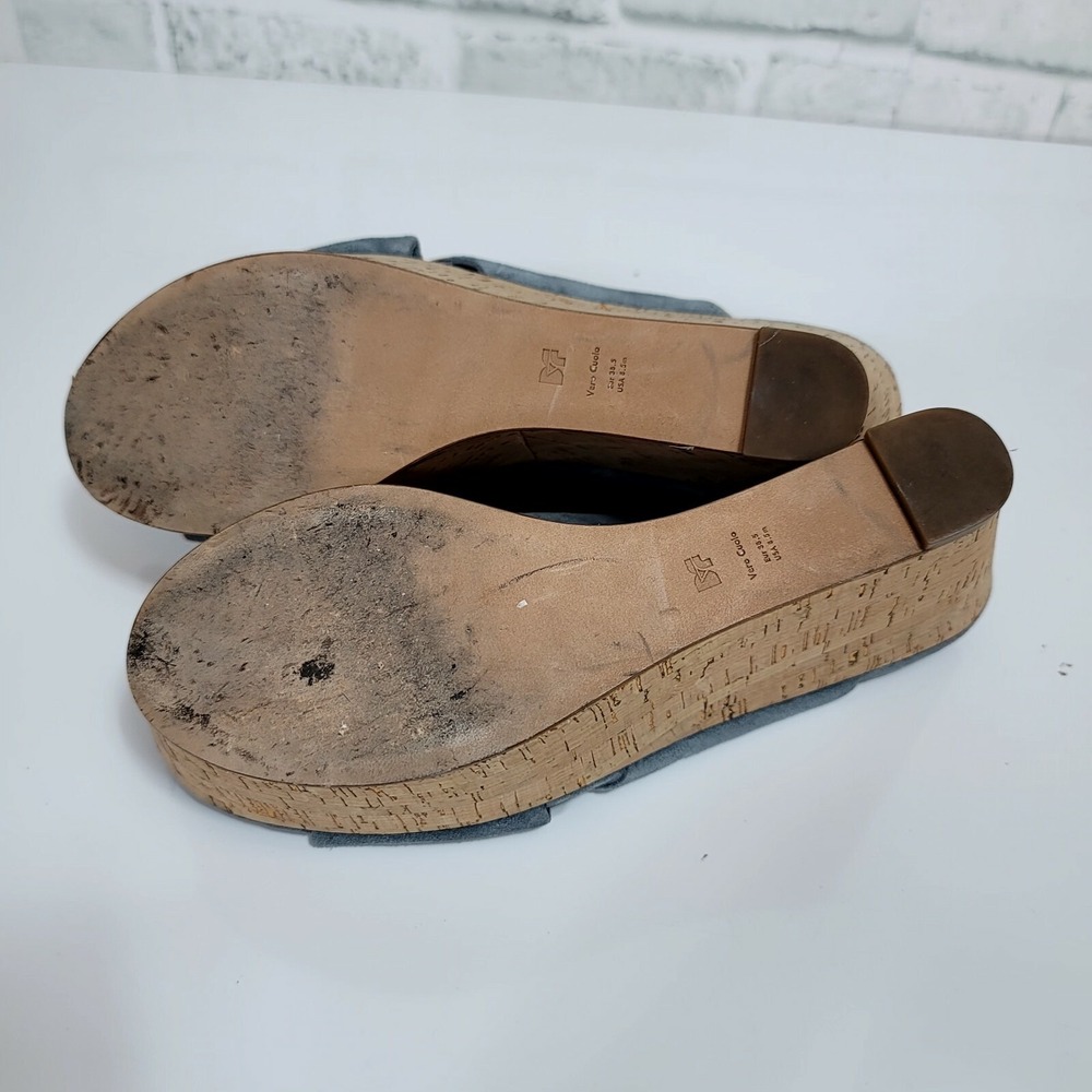 DVF Juno Blue Suede Cork Wedge Sandals Slingback Womens 8.5 Platform Retro - Picture 7 of 11